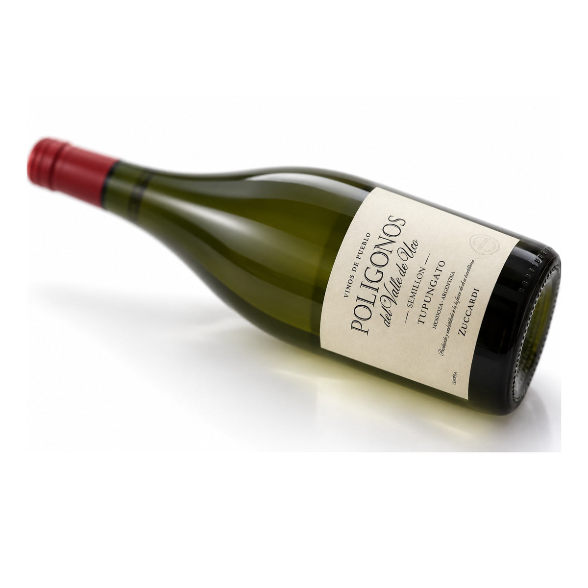 Zuccardi Poligonos Semillon wijnfles op witte studioachtergrond