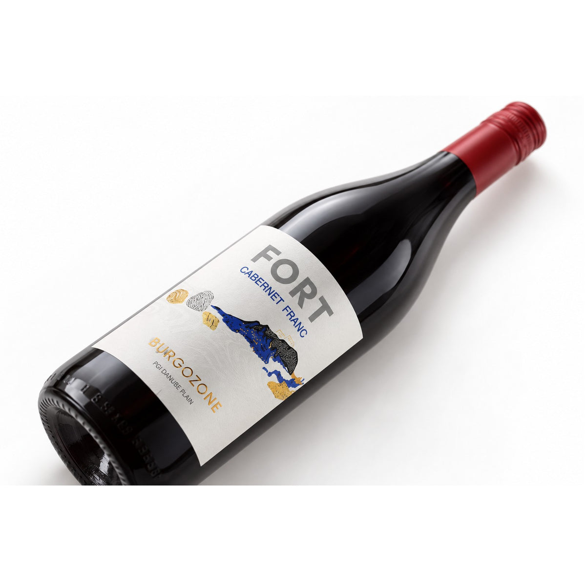 Fort Burgozone Cabernet Franc wijnfles op witte studioachtergrond